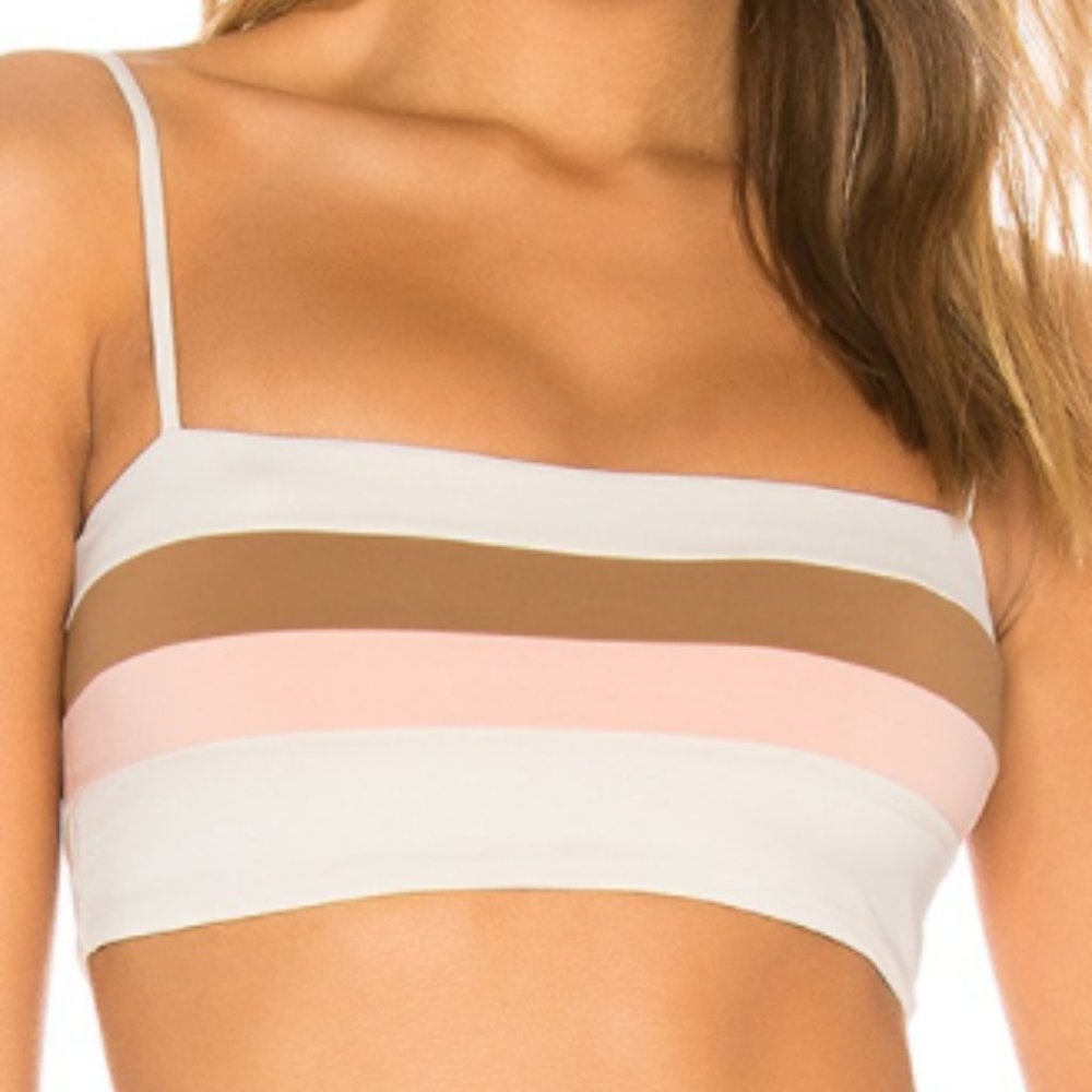 LSPACE Rebel Stripe Bikini Top Pink White & Brown